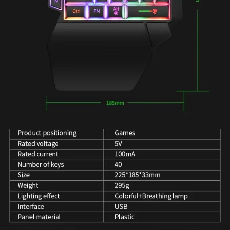 35-Key Compact One-Handed Gaming Keyboard - USB Ultra-Slim Wired Backlit Keyboard for Laptops, Desktops, and Smartphones