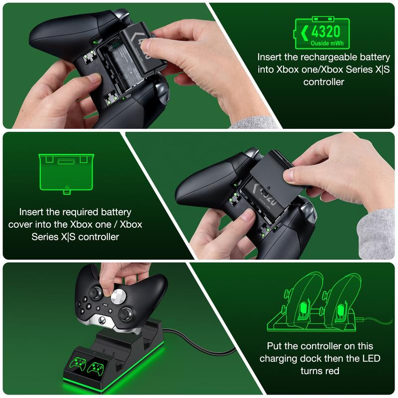 Controller Charging Station with 2 X 4320Mwh Rechargeable Battery Packs for Xbox Series