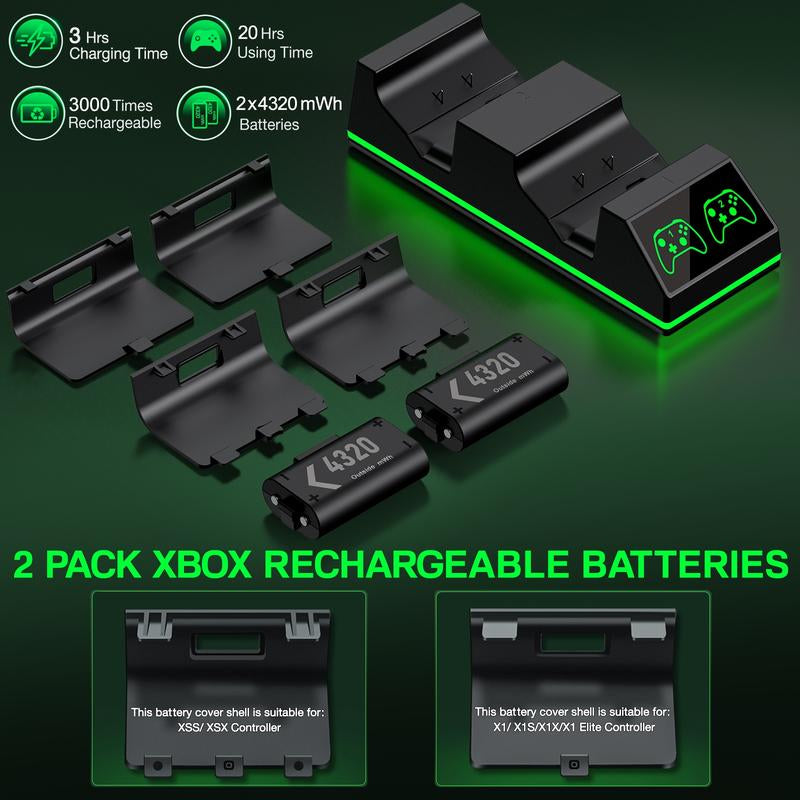Controller Charging Station with 2 X 4320Mwh Rechargeable Battery Packs for Xbox Series